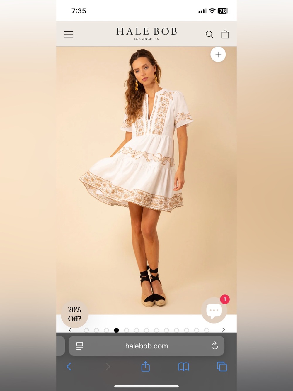 Hale Bob White Dress with Gold Embroidery PRICE FIRM
